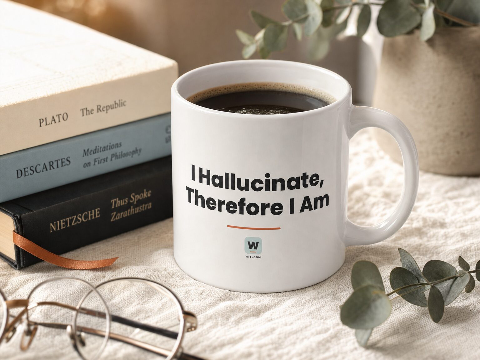 I Hallucinate Therefore I Am — Witloom funny AI coffee mug